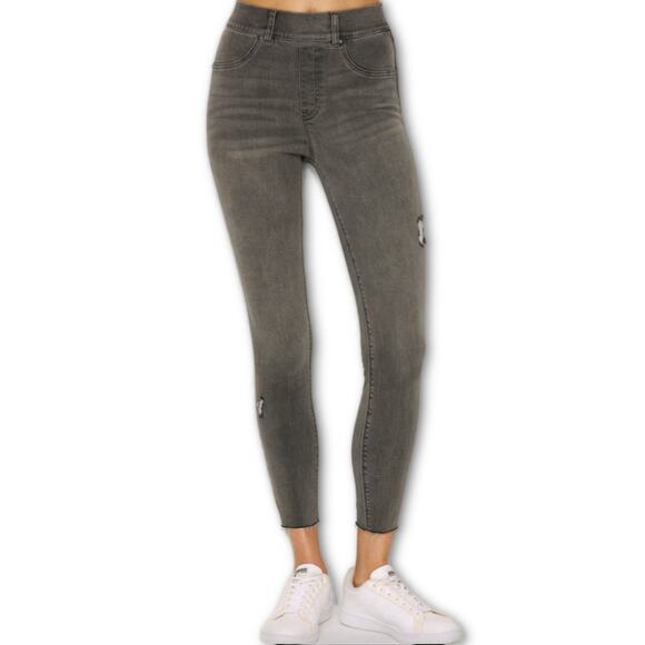 Spanx Distressed Denim Leggings Gray High Waist Large - Picture 1 of 9